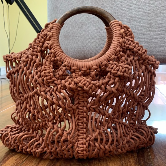 Free People Handbags - Free people wooden handle macrame beach bag boho